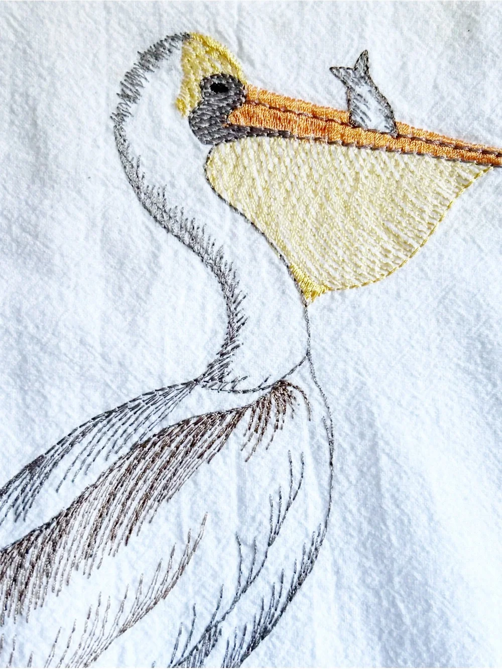 Two White Pelican Embroidered Coastal Kitchen Towels - Set of 2